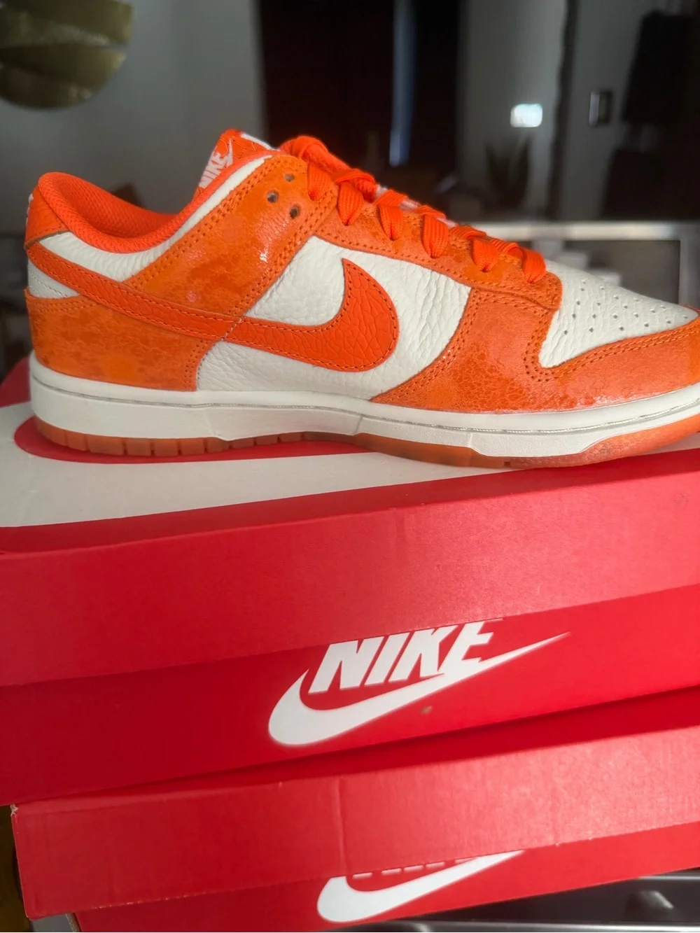 Nike Men's Orange and White Low-Top Sneakers — Iconic Swoosh Design